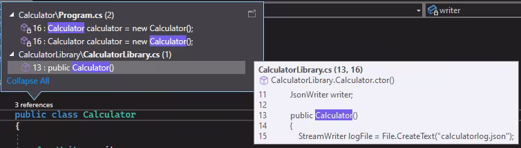 显示 CodeLens 的屏幕截图