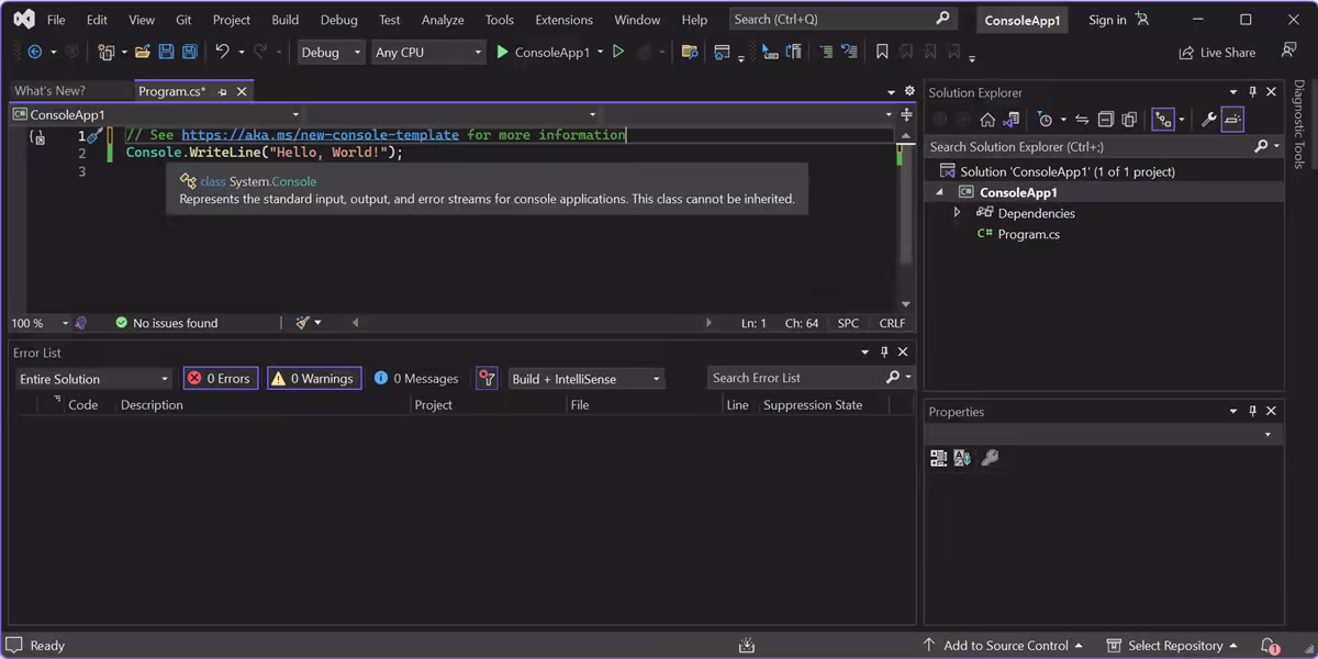 Visual Studio 2022 中“编辑器”的屏幕截图